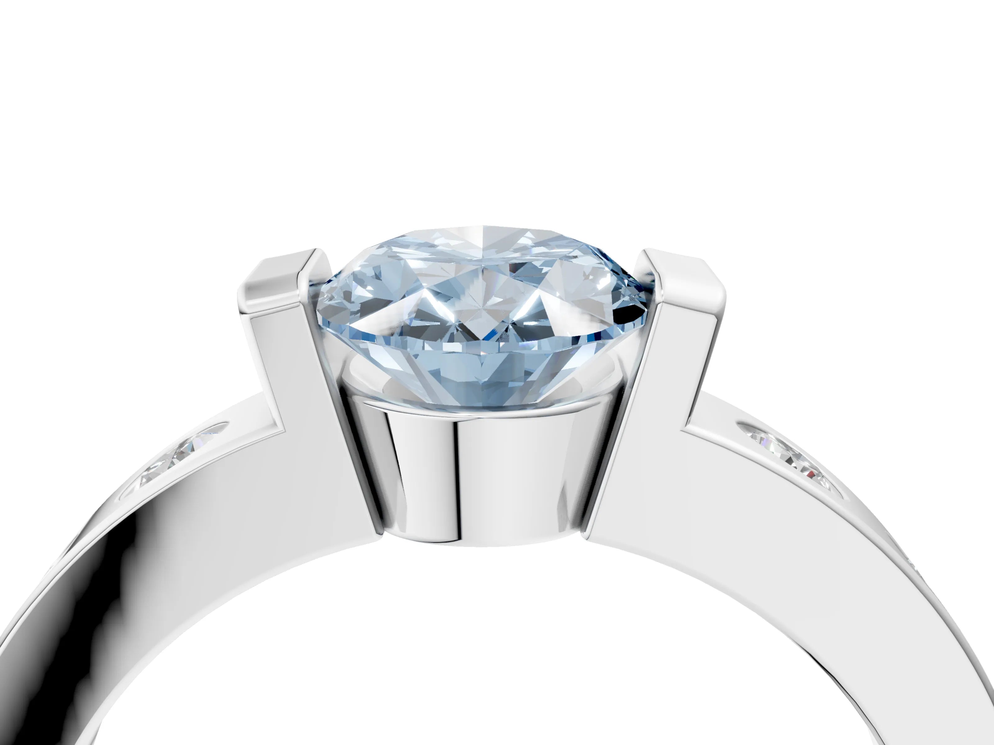 White gold Fancy Blue Oval Cut Brilliant Channel-Set Diamond Ring with Bezel Prong Setting_5