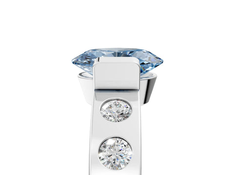 White gold Fancy Blue Oval Cut Brilliant Channel-Set Diamond Ring with Bezel Prong Setting_5