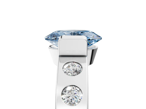 White gold Fancy Blue Oval Cut Brilliant Channel-Set Diamond Ring with Bezel Prong Setting_6