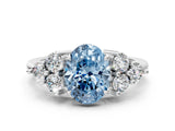 White gold Fancy Blue Oval Cut Brilliant Diamond Cluster Accent Solitaire Ring with Prong Setting_24