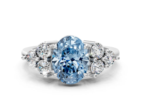 White gold Fancy Blue Oval Cut Brilliant Diamond Cluster Accent Solitaire Ring with Prong Setting_24