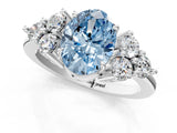White gold Fancy Blue Oval Cut Brilliant Diamond Cluster Accent Solitaire Ring with Prong Setting_25