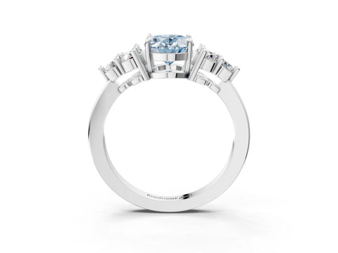 White gold Fancy Blue Oval Cut Brilliant Diamond Cluster Accent Solitaire Ring with Prong Setting_27