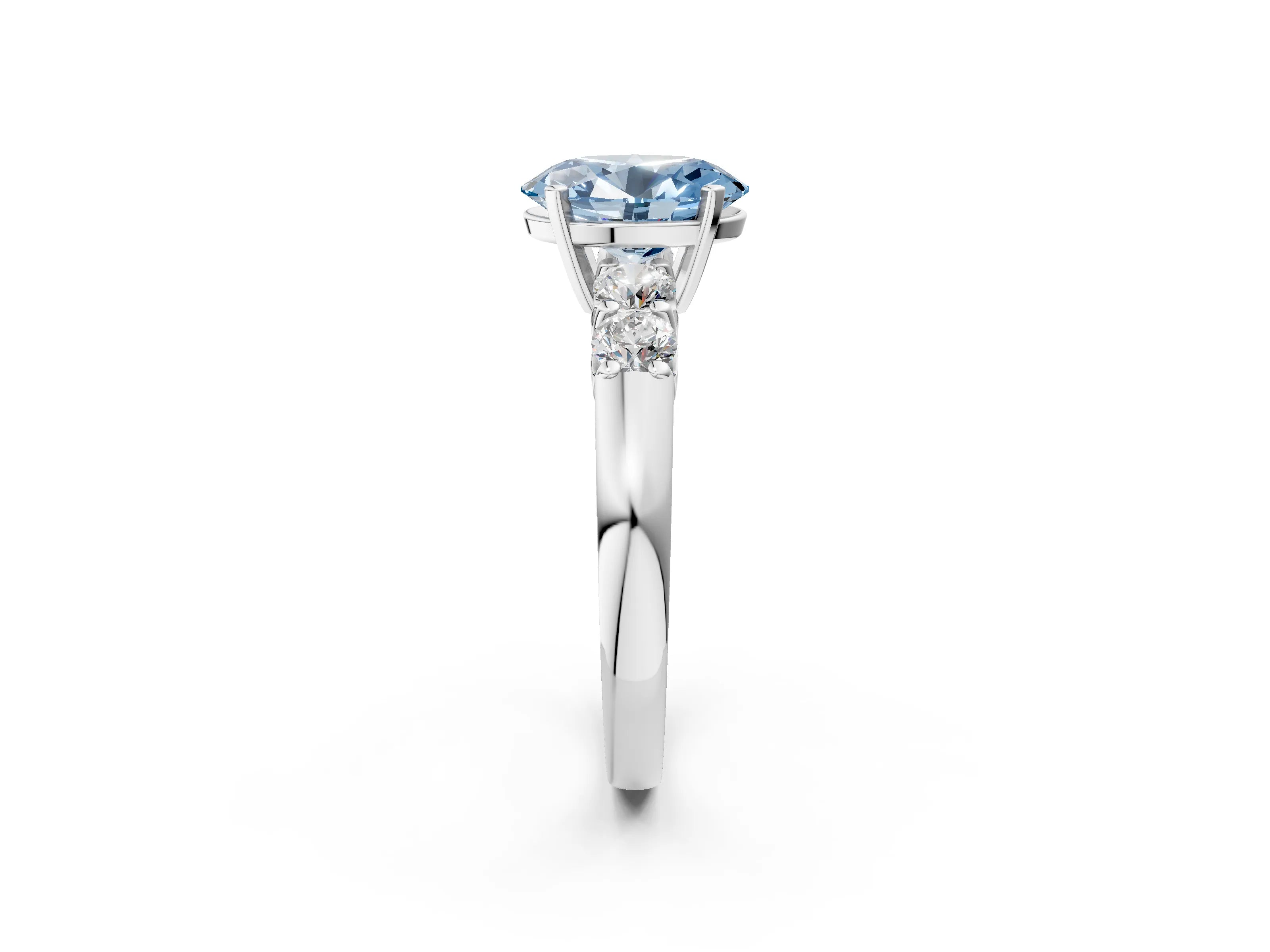 White gold Fancy Blue Oval Cut Brilliant Diamond Five-Stone Engagement Ring with Prong Setting on a Classic Band_5
