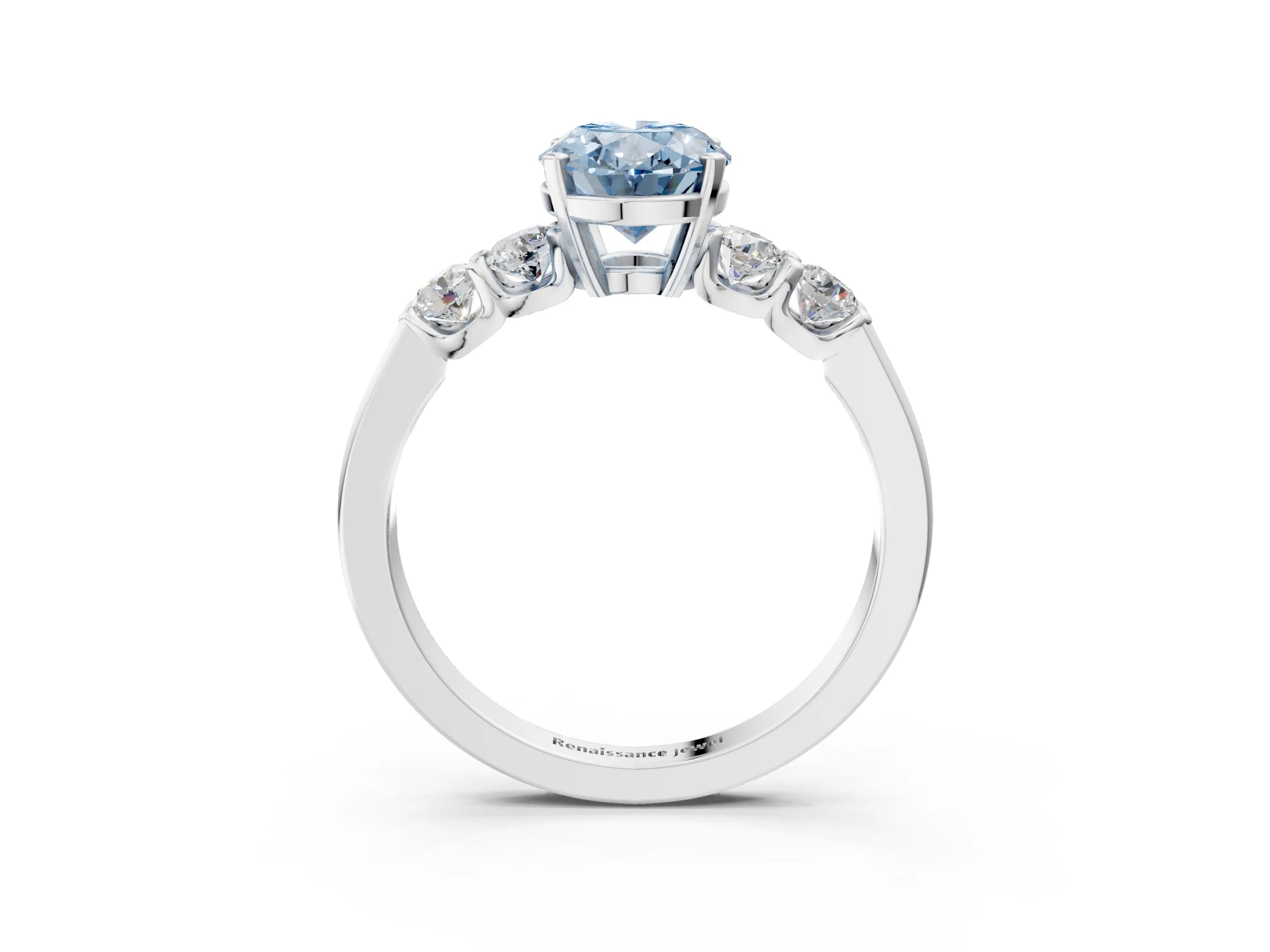 White gold Fancy Blue Oval Cut Brilliant Diamond Five-Stone Engagement Ring with Prong Setting on a Classic Band_6