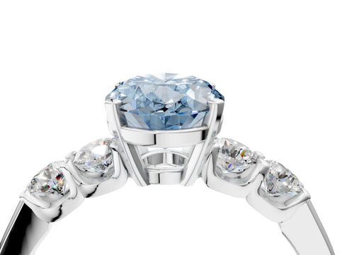 White gold Fancy Blue Oval Cut Brilliant Diamond Five-Stone Engagement Ring with Prong Setting on a Classic Band_7