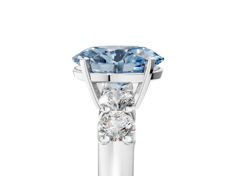 White gold Fancy Blue Oval Cut Brilliant Diamond Five-Stone Engagement Ring with Prong Setting on a Classic Band_8