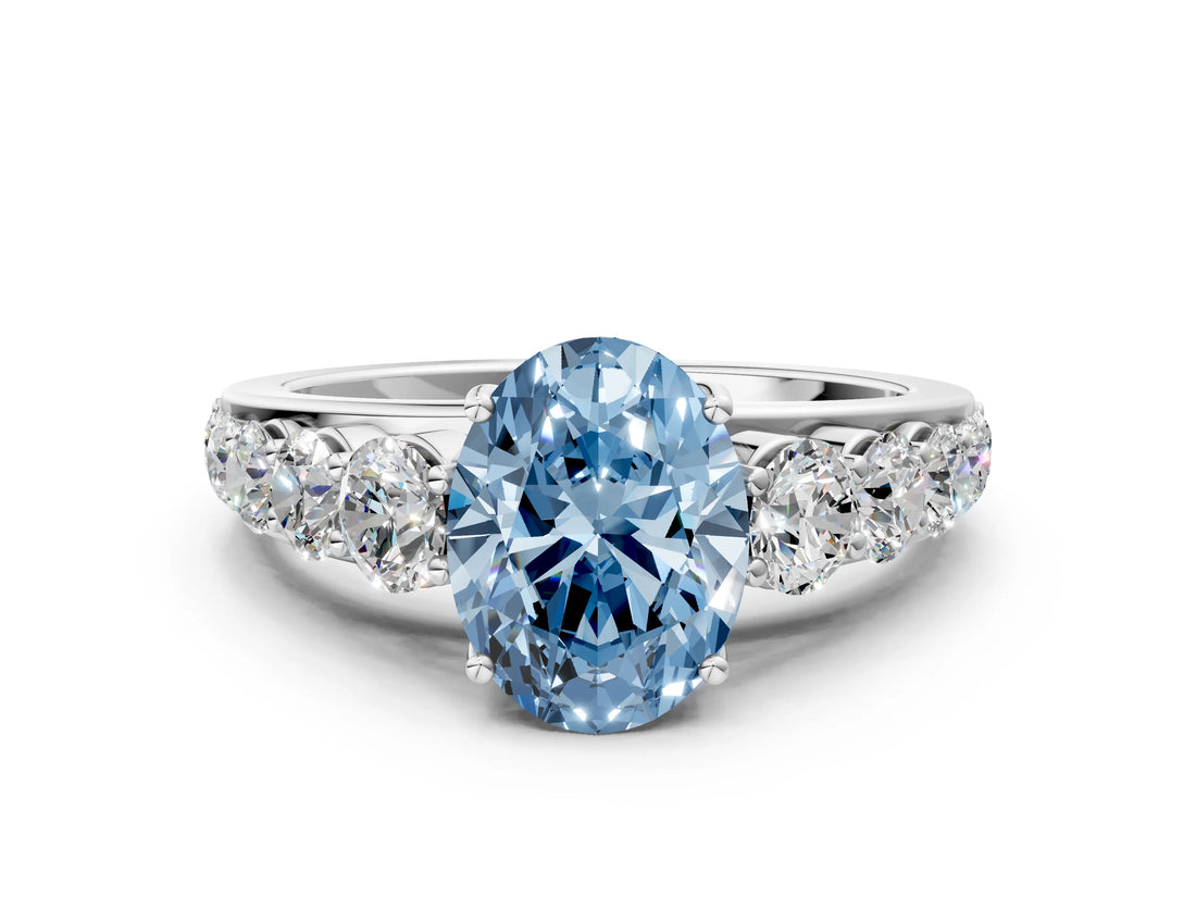 White gold Fancy Blue Oval Cut Brilliant Diamond Pavé Band with Six-Prong Setting_12