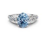 White gold Fancy Blue Oval Cut Brilliant Diamond Pavé Band with Six-Prong Setting_12