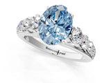 White gold Fancy Blue Oval Cut Brilliant Diamond Pavé Band with Six-Prong Setting_13