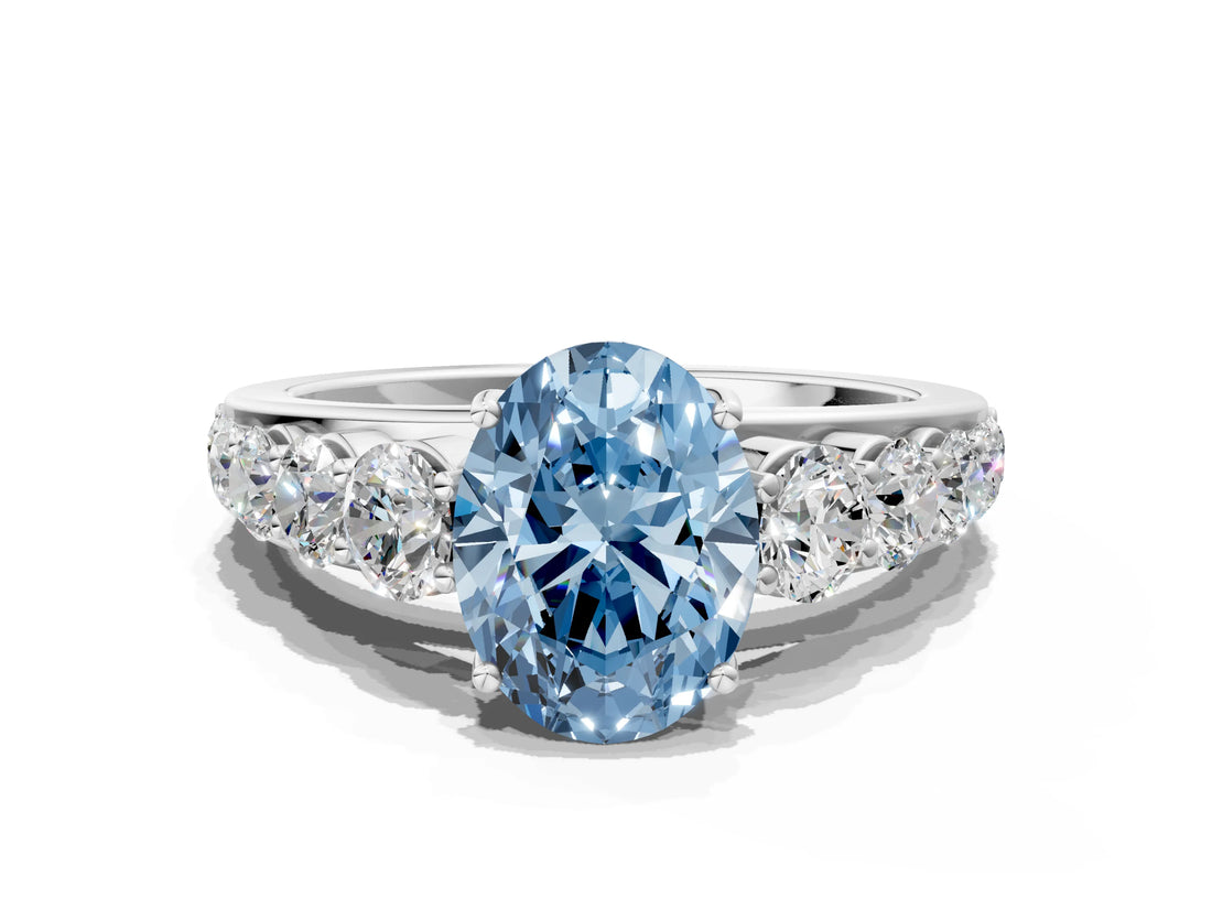 White gold Fancy Blue Oval Cut Brilliant Diamond Pavé Band with Six-Prong Setting_13