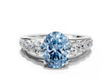 White gold Fancy Blue Oval Cut Brilliant Diamond Pavé Band with Six-Prong Setting_13