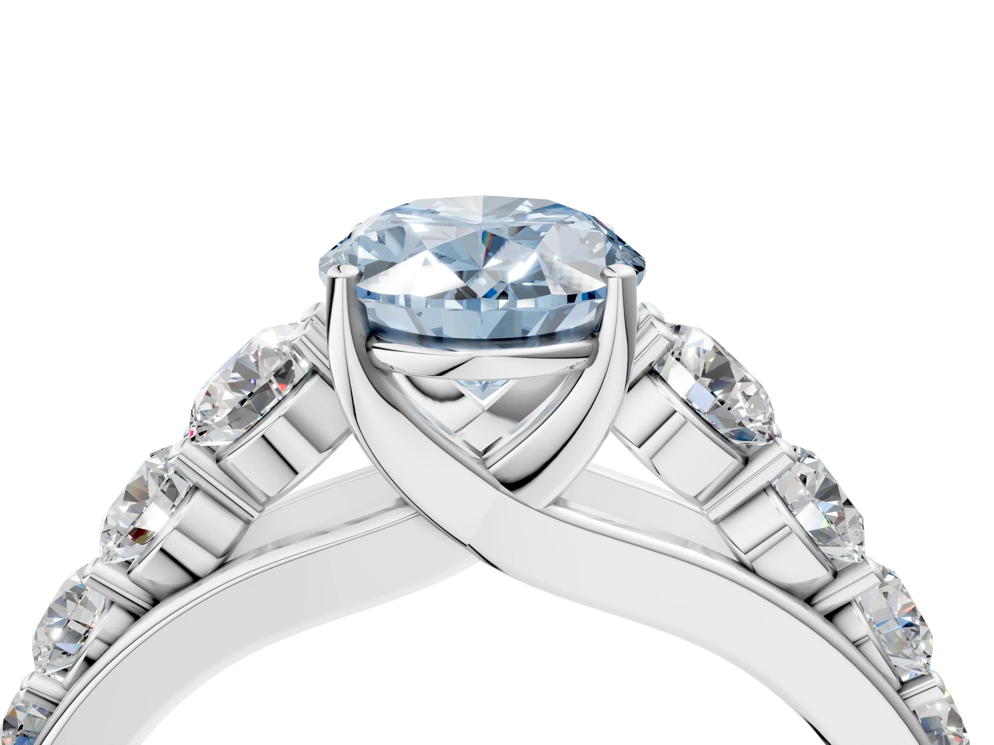 White gold Fancy Blue Oval Cut Brilliant Diamond Pavé Band with Six-Prong Setting_4