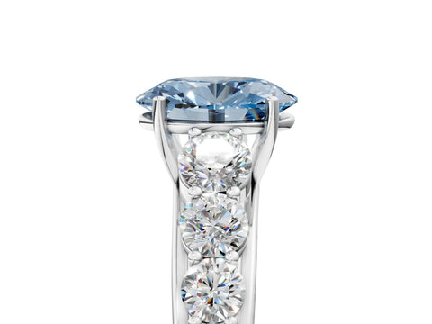 White gold Fancy Blue Oval Cut Brilliant Diamond Pavé Band with Six-Prong Setting_5