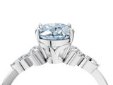 White gold Fancy Blue Oval Cut Brilliant Diamond Solitaire Ring with Pear Side Stones and Four-Prong Setting_10