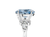 White gold Fancy Blue Oval Cut Brilliant Diamond Solitaire Ring with Pear Side Stones and Four-Prong Setting_11