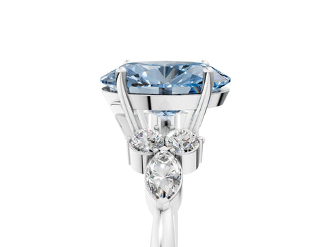 White gold Fancy Blue Oval Cut Brilliant Diamond Solitaire Ring with Pear Side Stones and Four-Prong Setting_11