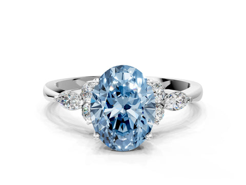 White gold Fancy Blue Oval Cut Brilliant Diamond Solitaire Ring with Pear Side Stones and Four-Prong Setting_6