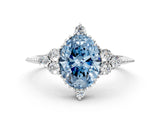 White gold Fancy Blue Oval Cut Brilliant Diamond with Cluster Setting on a Beaded Band and Four-Prong Setting_12