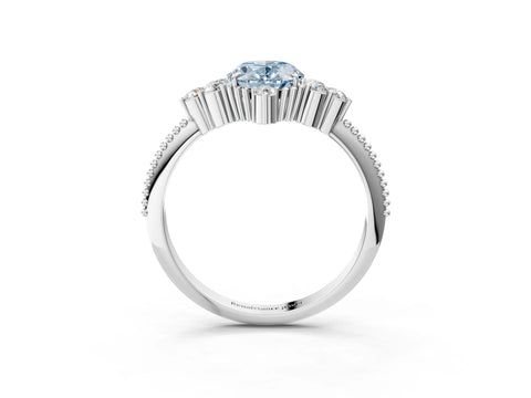 White gold Fancy Blue Oval Cut Brilliant Diamond with Cluster Setting on a Beaded Band and Four-Prong Setting_3