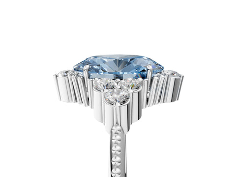 White gold Fancy Blue Oval Cut Brilliant Diamond with Cluster Setting on a Beaded Band and Four-Prong Setting_5