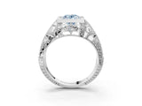 White gold Fancy Blue Oval Cut Brilliant Milgrain Filigree Diamond Ring with Square Prong Setting_3