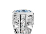 White gold Fancy Blue Oval Cut Brilliant Milgrain Filigree Diamond Ring with Square Prong Setting_5