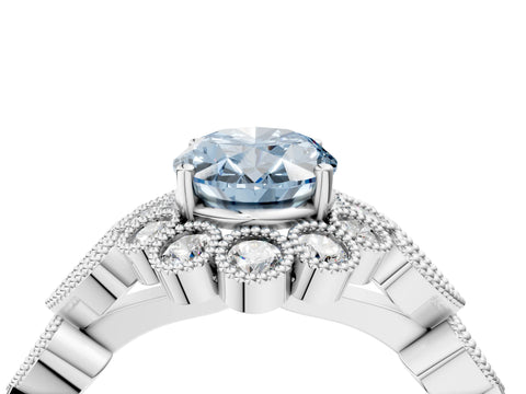 White gold Fancy Blue Oval Cut Brilliant Milgrain Pave Heart Band Solitaire Ring_16
