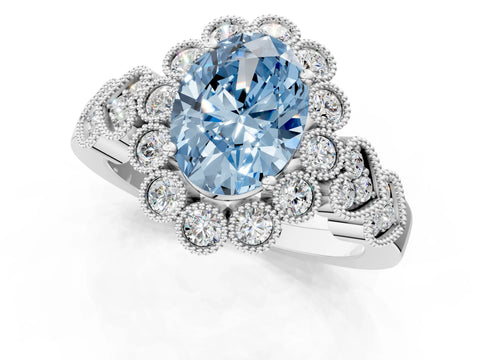 White gold Fancy Blue Oval Cut Brilliant Milgrain Pave Heart Band Solitaire Ring_1
