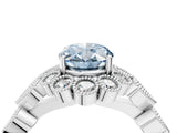 White gold Fancy Blue Oval Cut Brilliant Milgrain Pave Heart Band Solitaire Ring_4