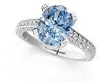 White gold Fancy Blue Oval Cut Brilliant Split Shank Pave Solitaire Ring with Four-Prong Setting_1