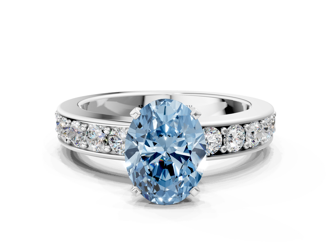 White gold Fancy Blue Oval  Cut Channel Set Diamond Engagement Ring with Four-Prong Setting_239