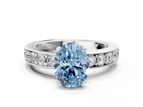 White gold Fancy Blue Oval  Cut Channel Set Diamond Engagement Ring with Four-Prong Setting_240