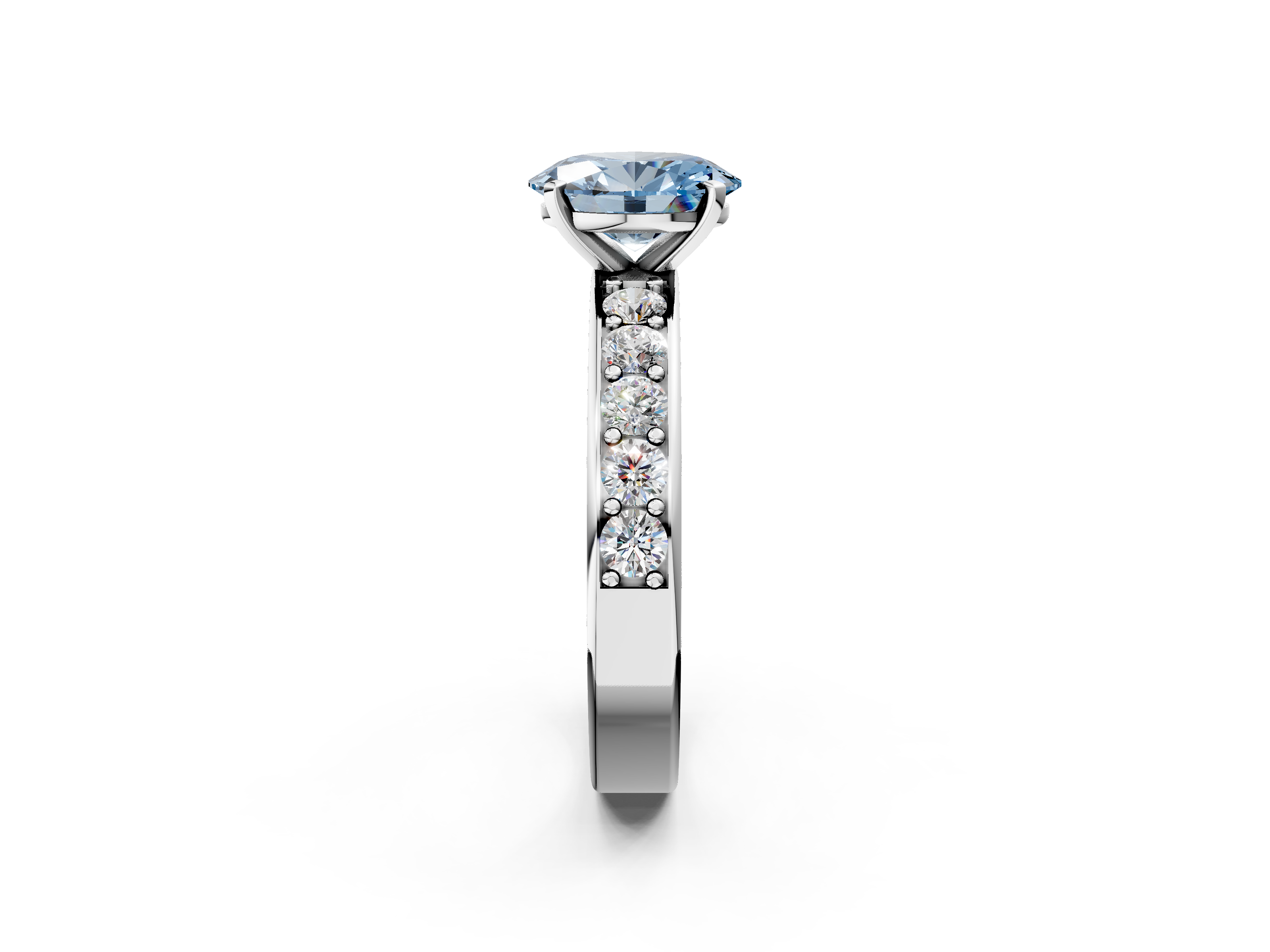 White gold Fancy Blue Oval  Cut Channel Set Diamond Engagement Ring with Four-Prong Setting_242