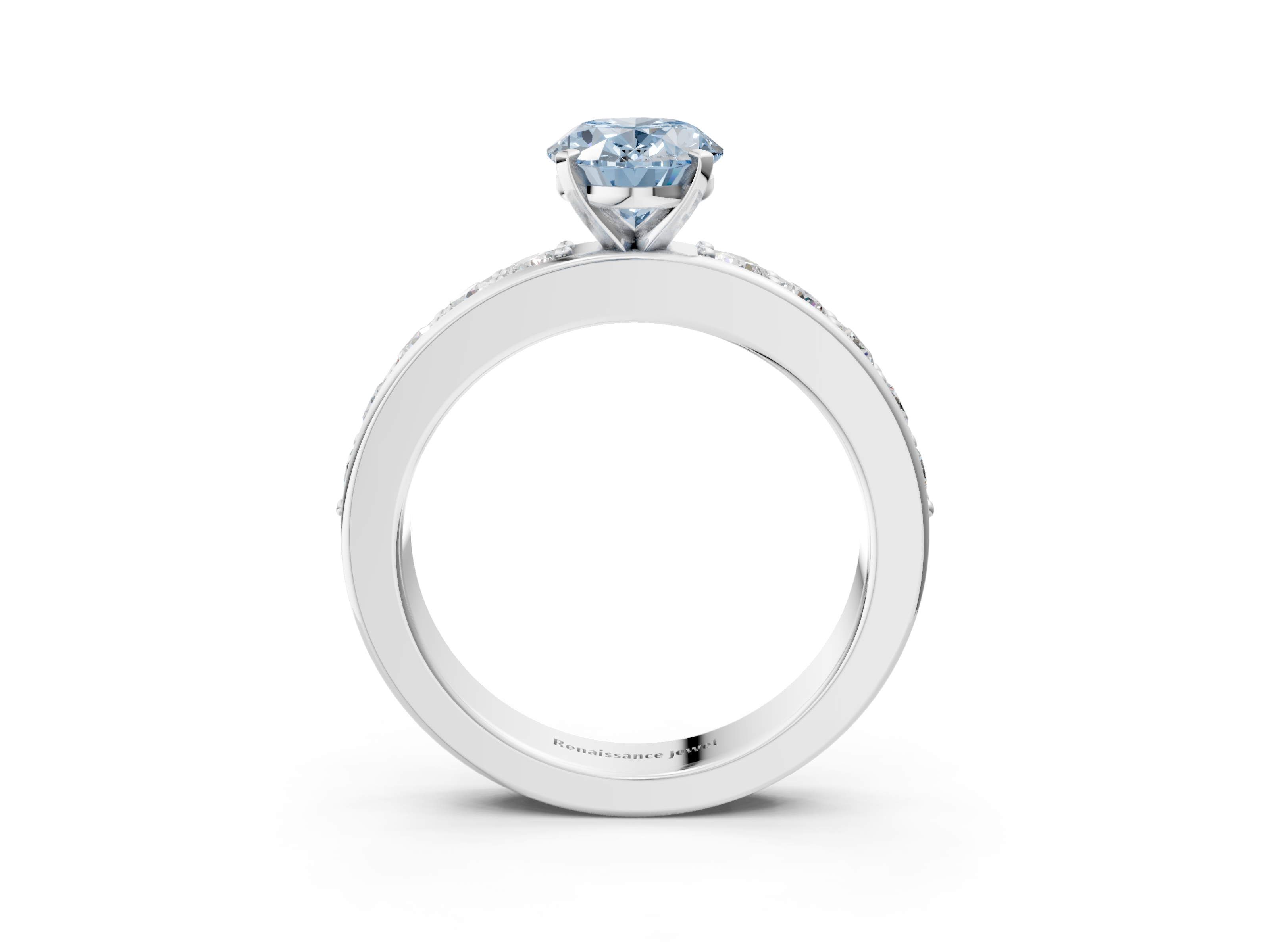 White gold Fancy Blue Oval  Cut Channel Set Diamond Engagement Ring with Four-Prong Setting_243