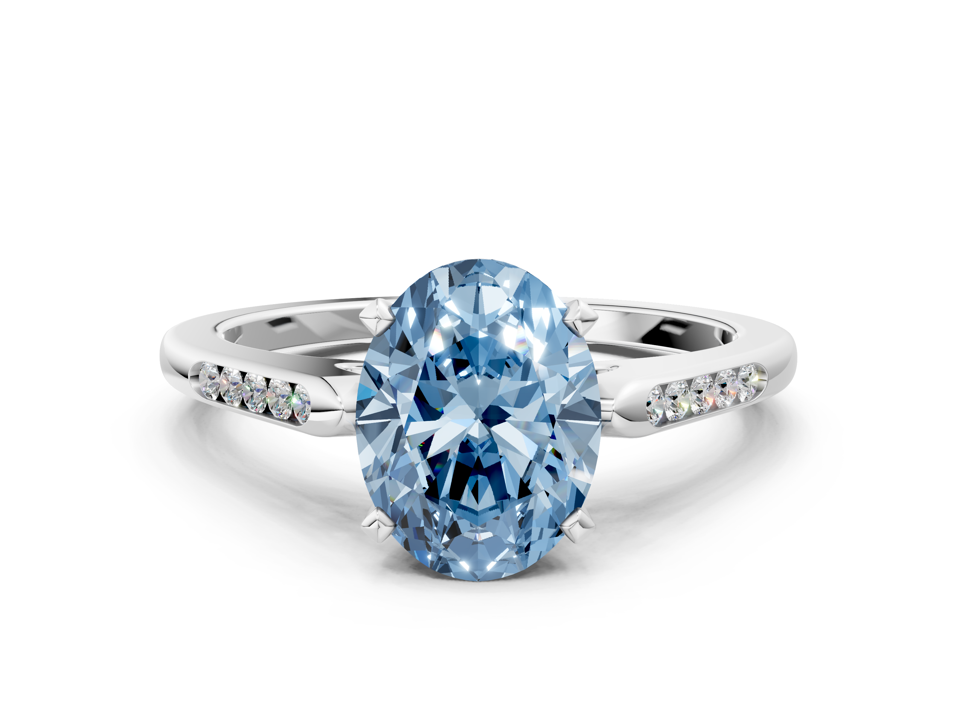 White gold Fancy Blue Oval  Cut Channel Set Solitaire Engagement Ring with Four-Prong Setting_213