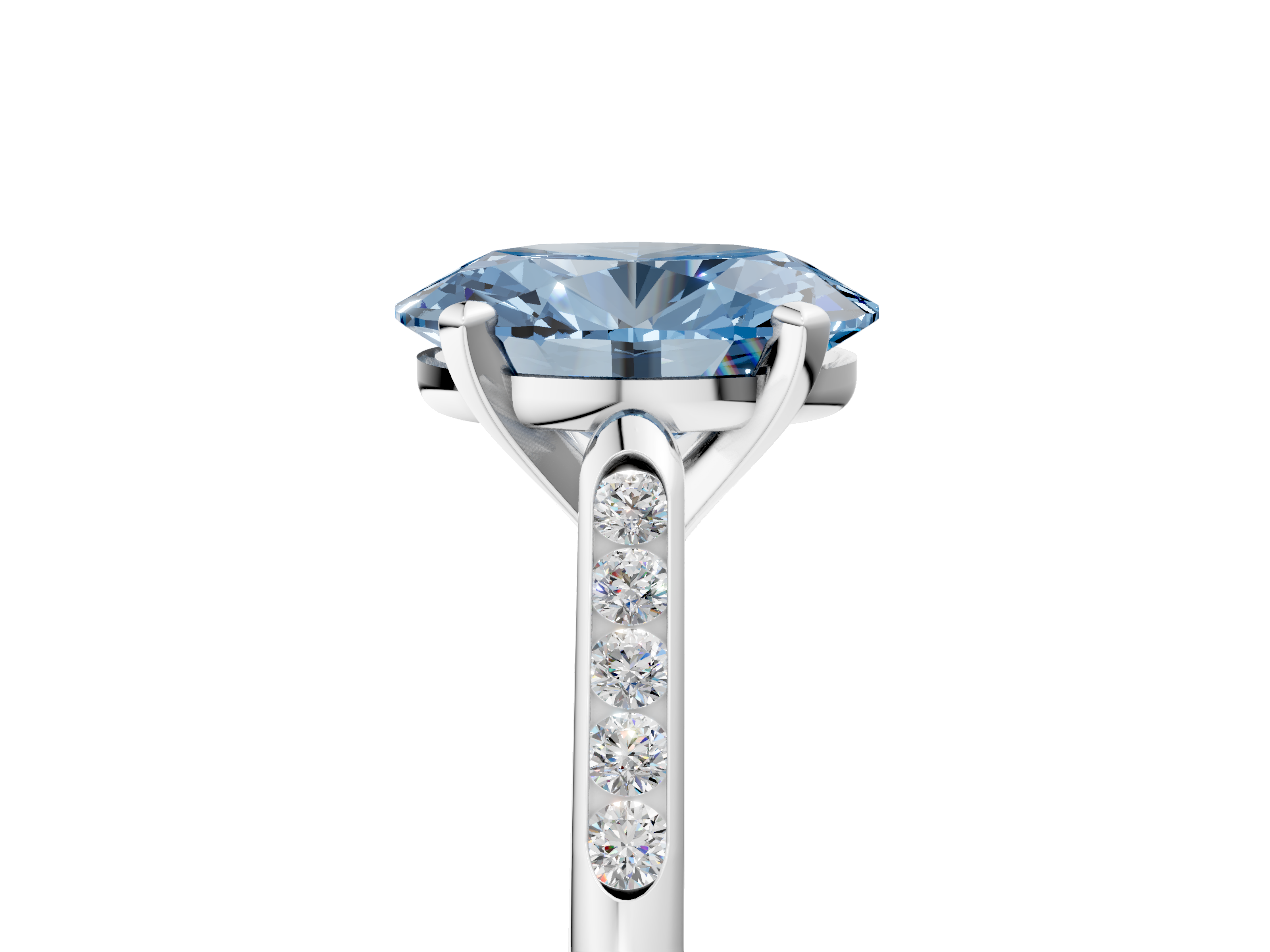 White gold Fancy Blue Oval  Cut Channel Set Solitaire Engagement Ring with Four-Prong Setting_218