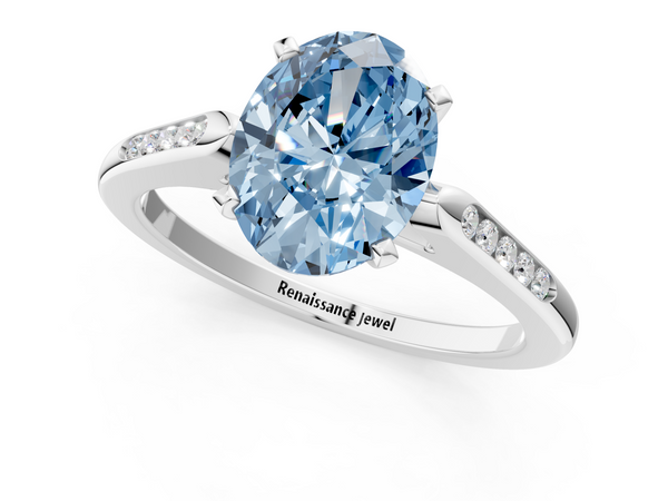 Platinum Oval Solitaire Engagement Ring Setting for Fancy Blue Center with Channel Set Accents