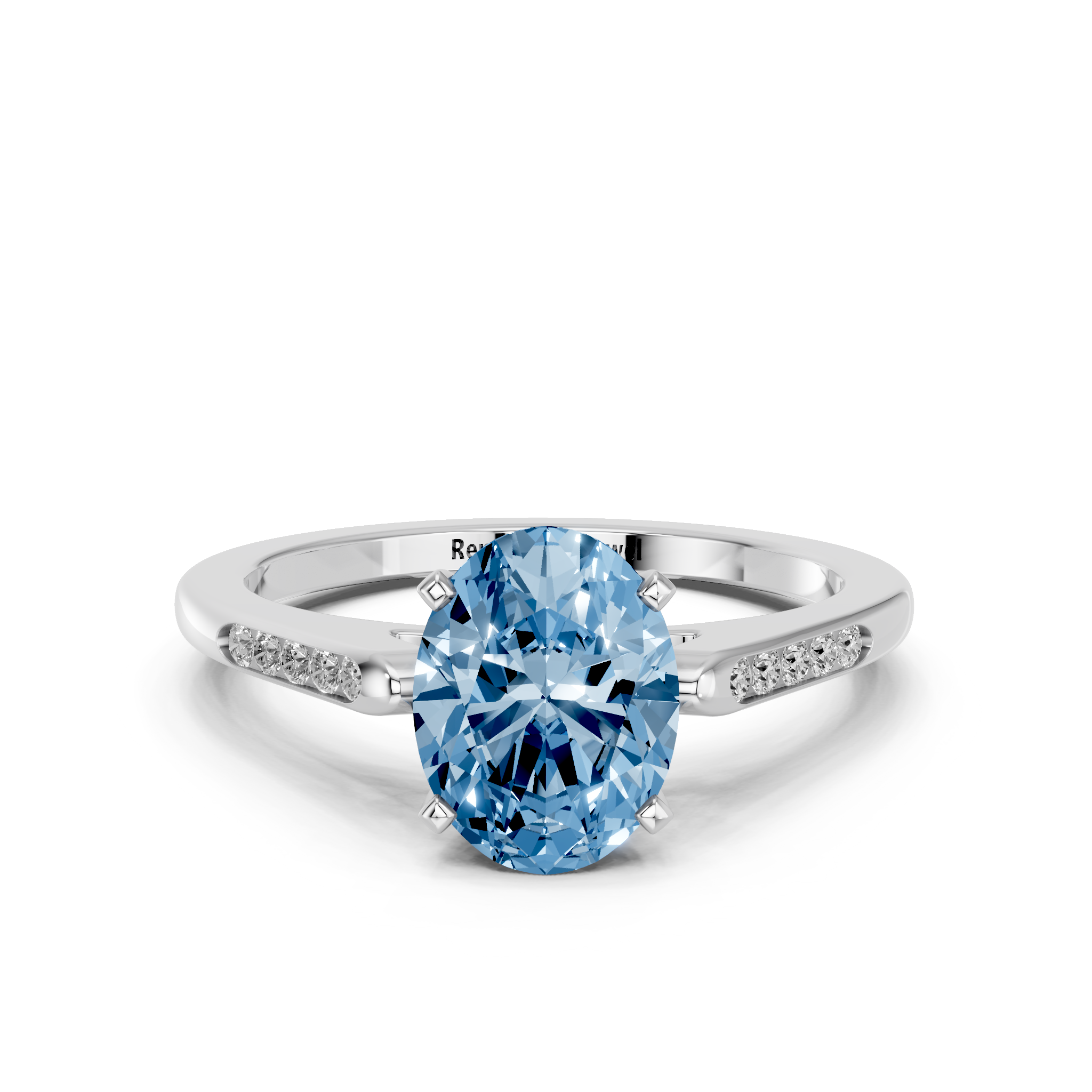 White gold Fancy Blue Oval  Cut Channel Set Solitaire Engagement Ring with Four-Prong Setting_85