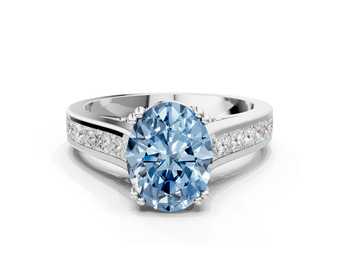 White gold Fancy Blue Oval  Cut Channel Set Solitaire Engagement Ring with Prong Setting_20