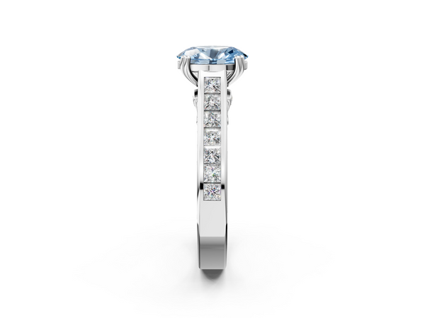 White gold Fancy Blue Oval  Cut Channel Set Solitaire Engagement Ring with Prong Setting