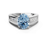 White gold Fancy Blue Oval Cut Cut Channel Set Solitaire Ring with Four-Prong Setting_12