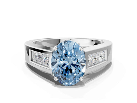 White gold Fancy Blue Oval Cut Cut Channel Set Solitaire Ring with Four-Prong Setting_12