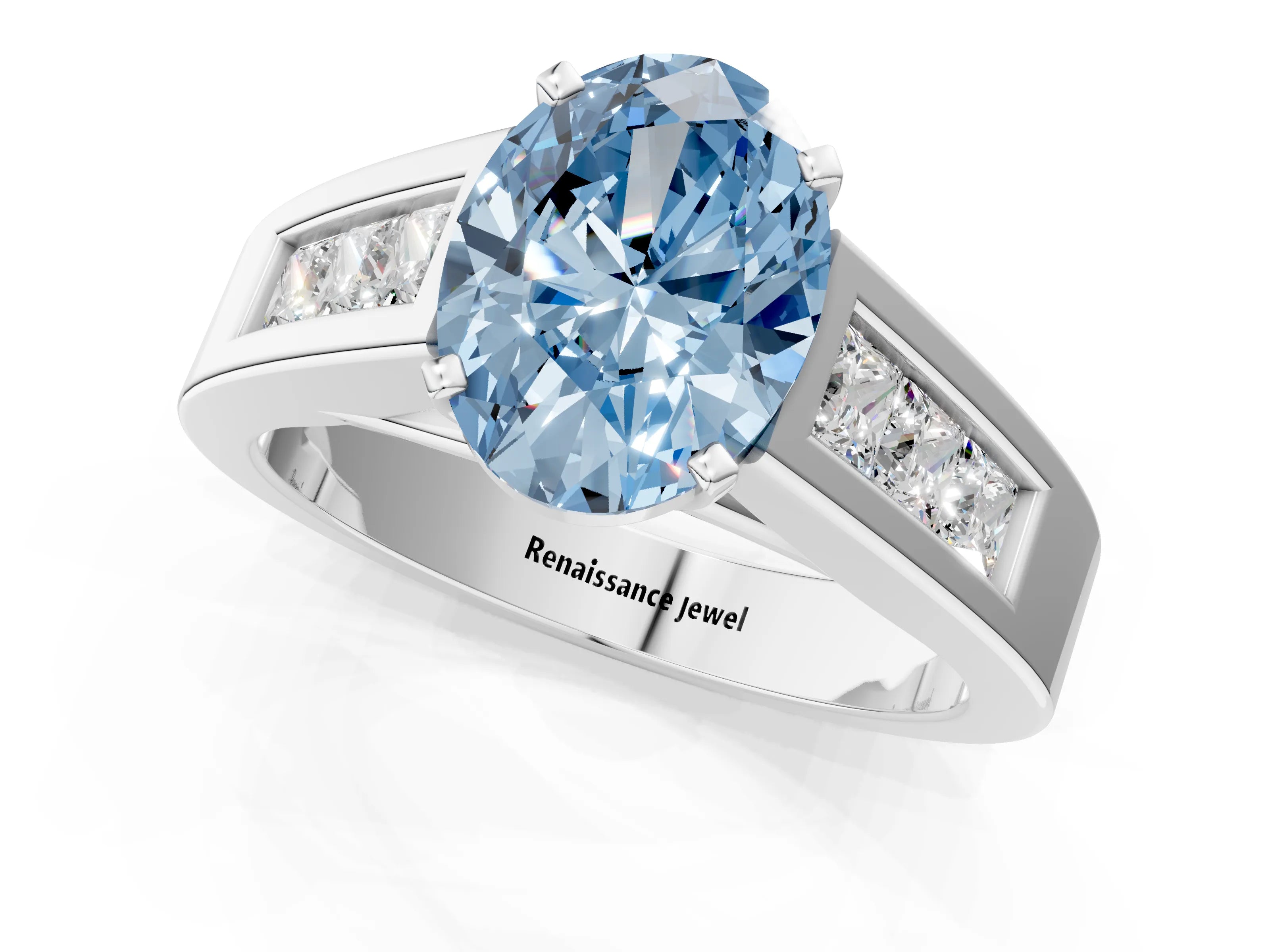 White gold Fancy Blue Oval Cut Cut Channel Set Solitaire Ring with Four-Prong Setting_13