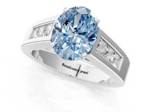 White gold Fancy Blue Oval Cut Cut Channel Set Solitaire Ring with Four-Prong Setting_13