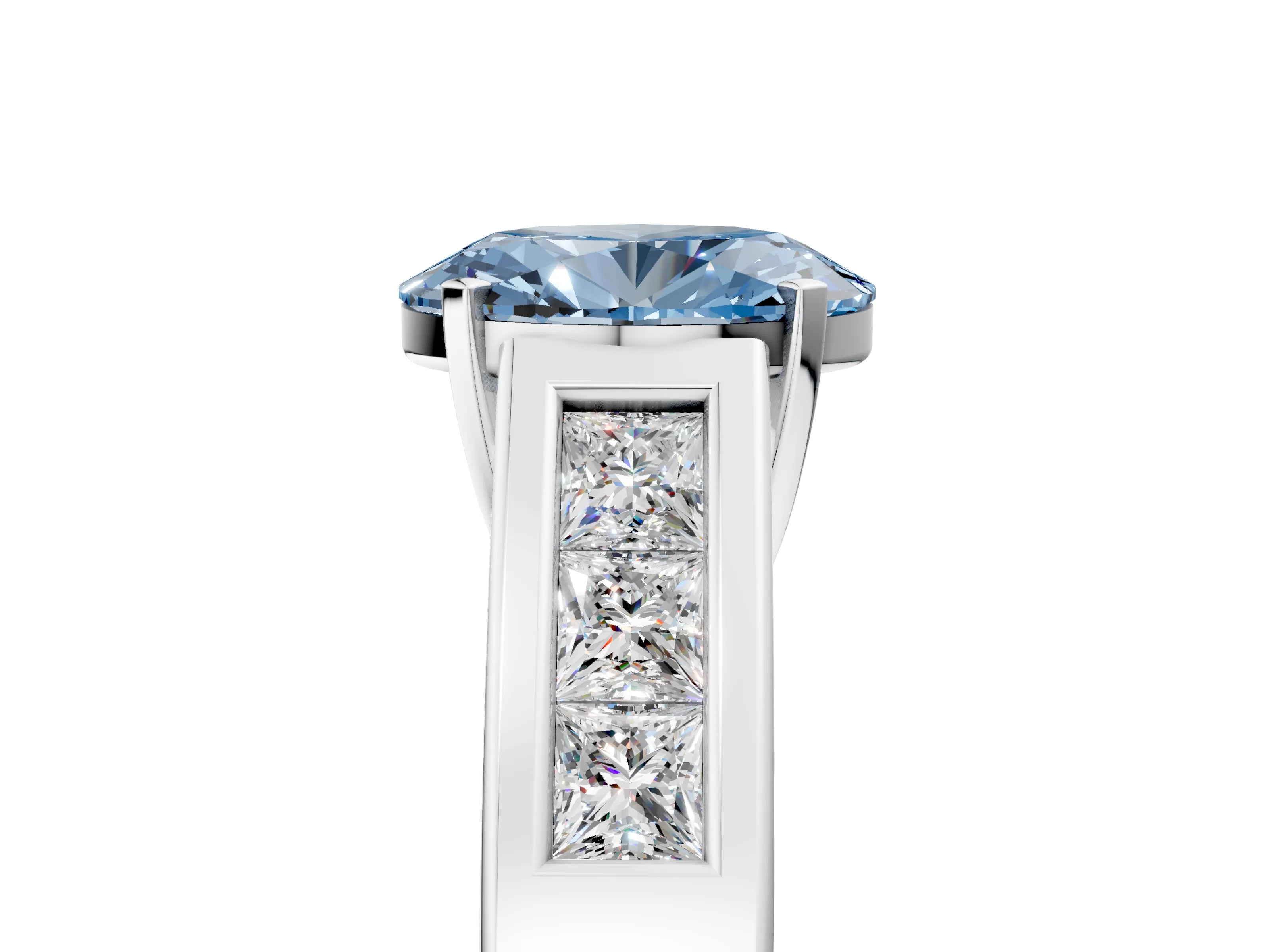 White gold Fancy Blue Oval Cut Cut Channel Set Solitaire Ring with Four-Prong Setting_5