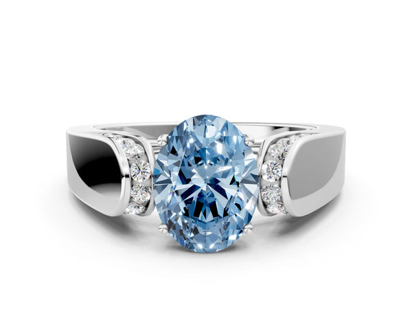 Platinum Oval Channel Set Engagement Ring Setting for Fancy Blue Center with Wide Band