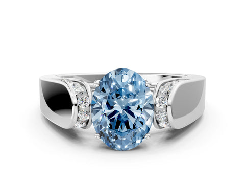 White gold Fancy Blue Oval Cut Cut Diamond Channel Set Solitaire Ring with Four-Prong Setting_115