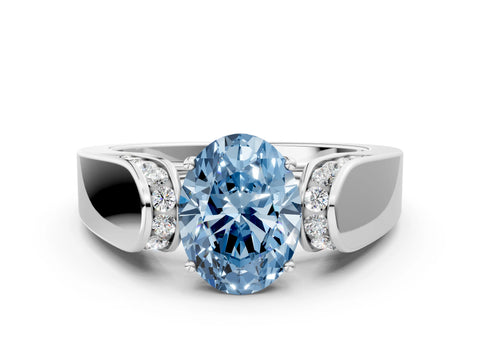 White gold Fancy Blue Oval Cut Cut Diamond Channel Set Solitaire Ring with Four-Prong Setting_126