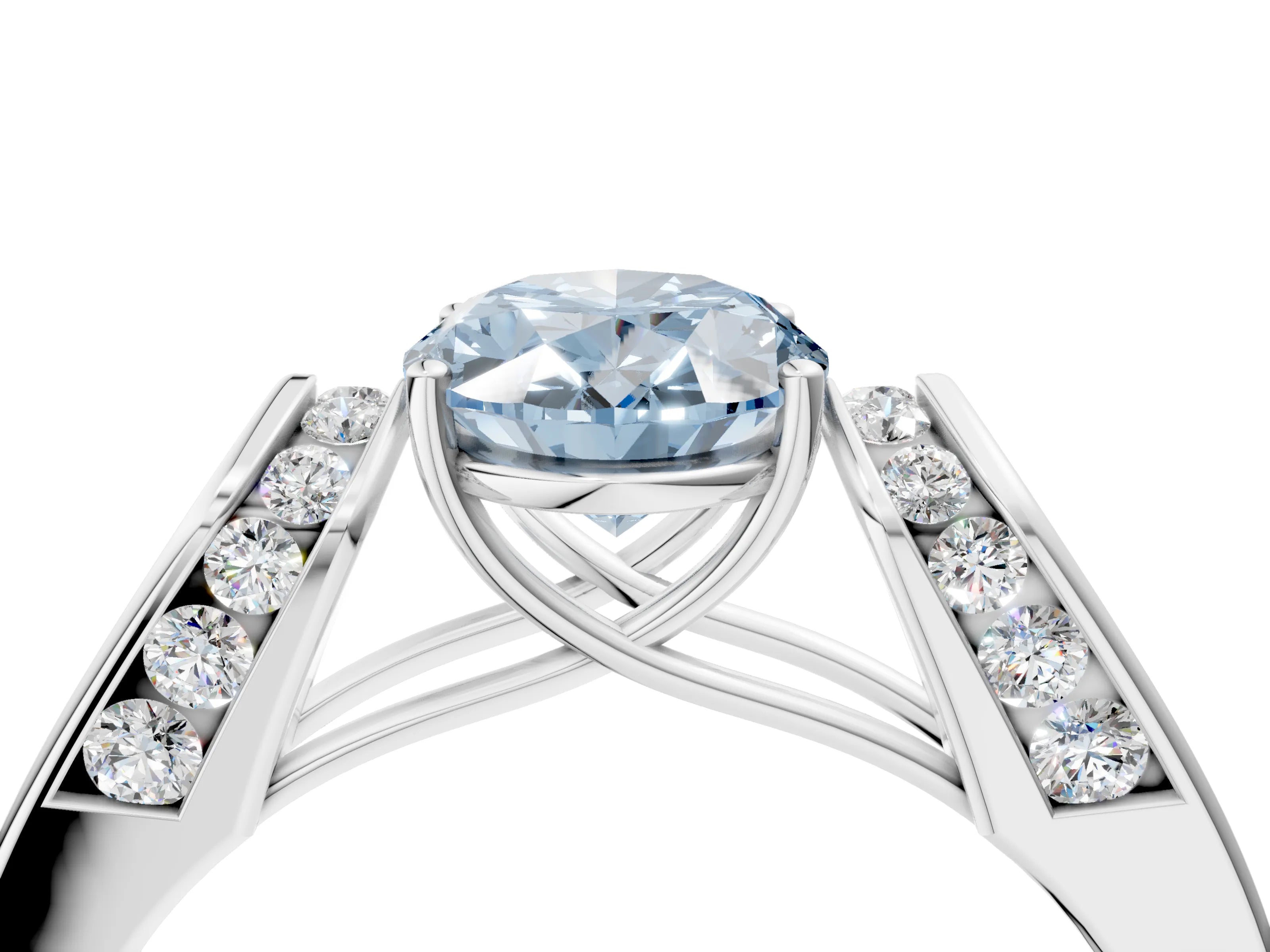 White gold Fancy Blue Oval Cut Cut Diamond Channel Set Solitaire Ring with Four-Prong Setting_4